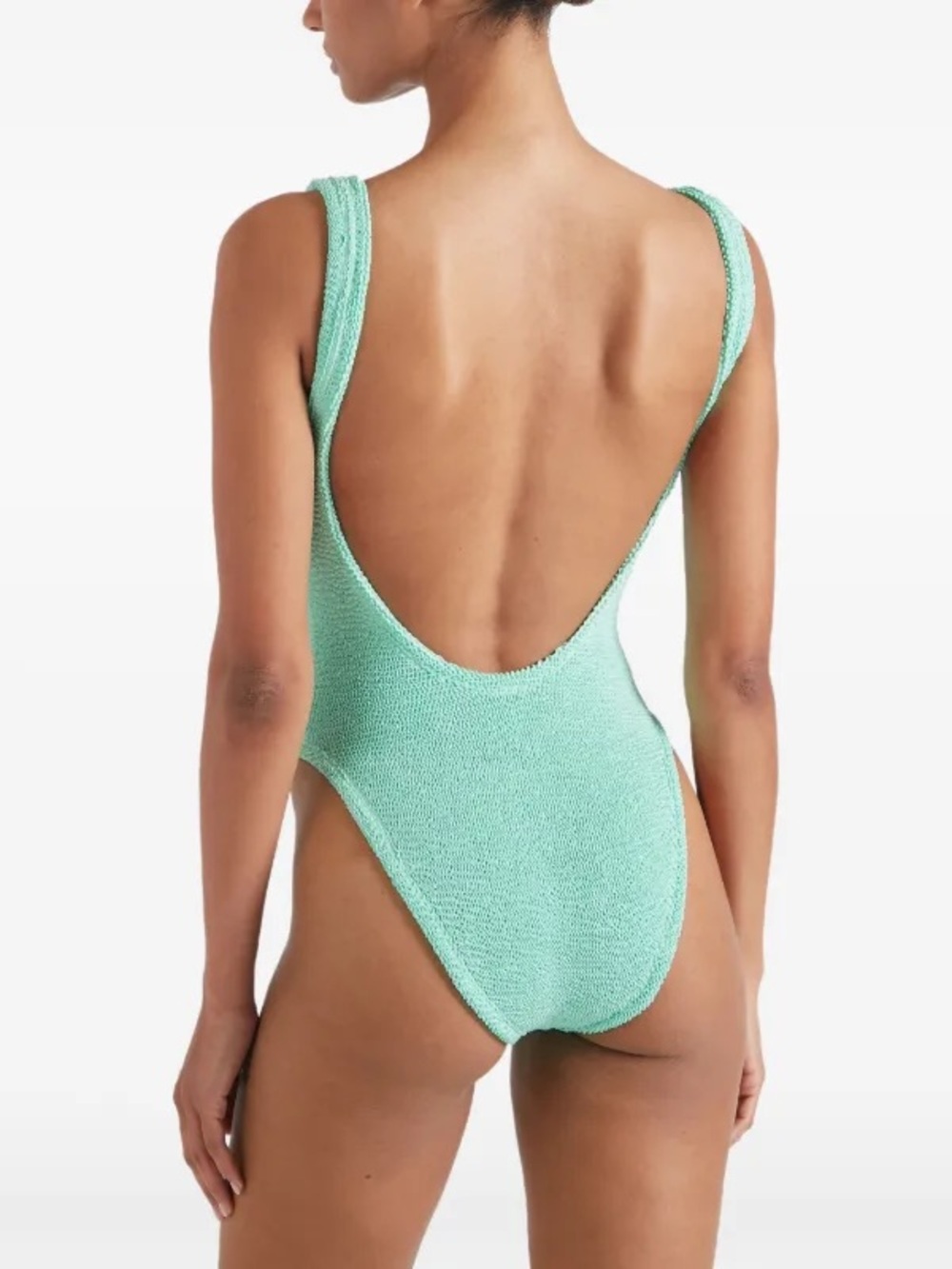Hunza G Square-neck Crinkled-finish Swimsuit Mint Green Stretchy One Size - Picture 3 of 8